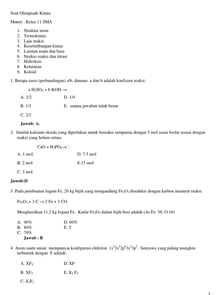 Soal Olimpiade Kimia