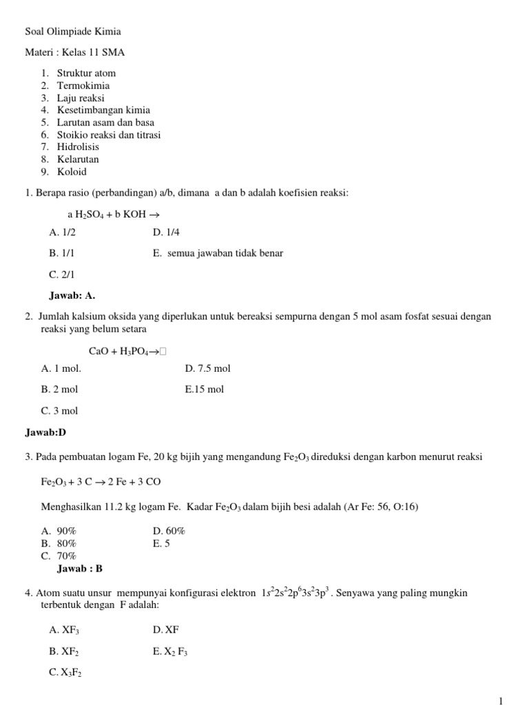 Soal Dan Pembahasan Osn Kimia Materi Termokimia