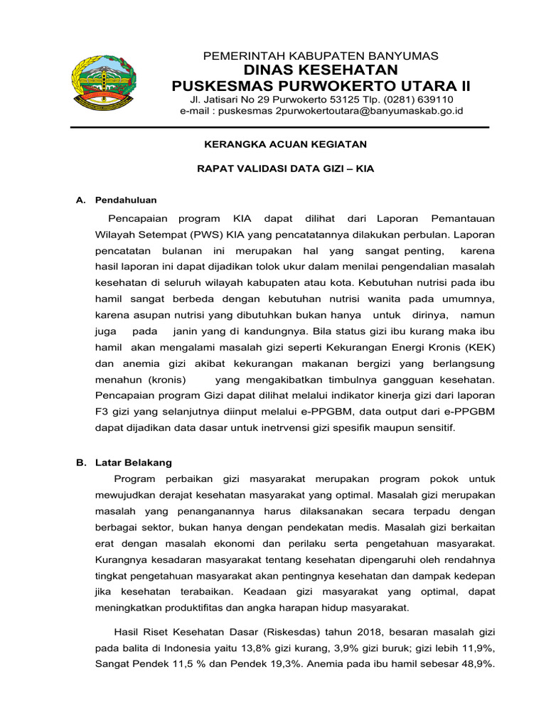 Kak Rapat Validasi Gizi Kia | PDF