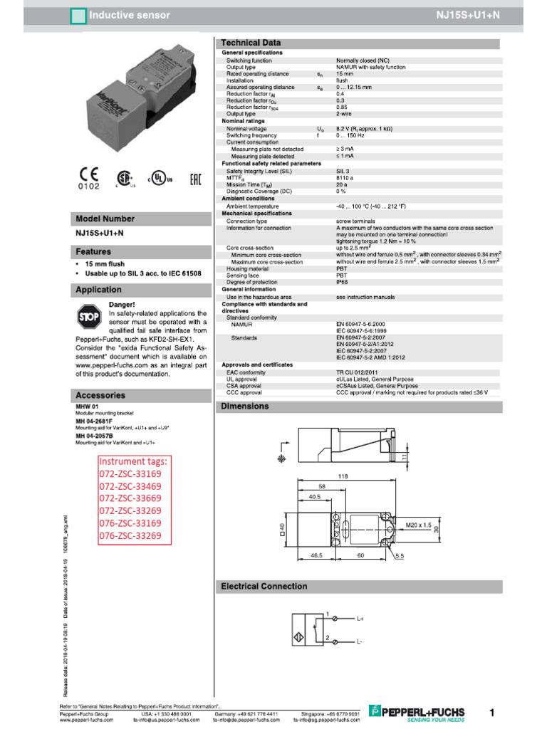 Instrument Tags 072ZSC33169 072ZSC33469 072ZSC33669 072ZSC