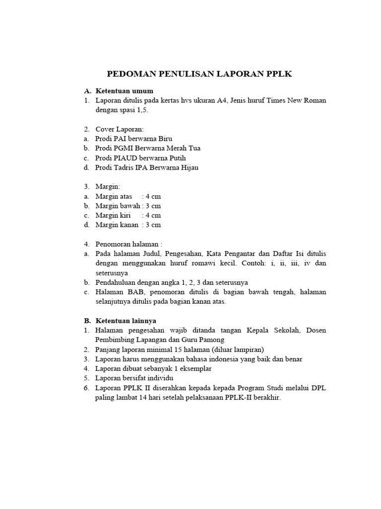 CONTOH FORMAT LAPORAN PPLK II MODEL PJBL | PDF