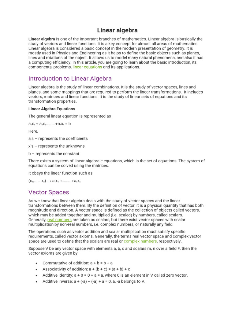 Introduction of Linear Algebra | PDF