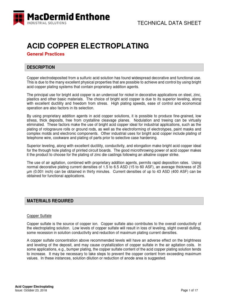 Acid Copper Electroplating Guide | PDF | Technology & Engineering