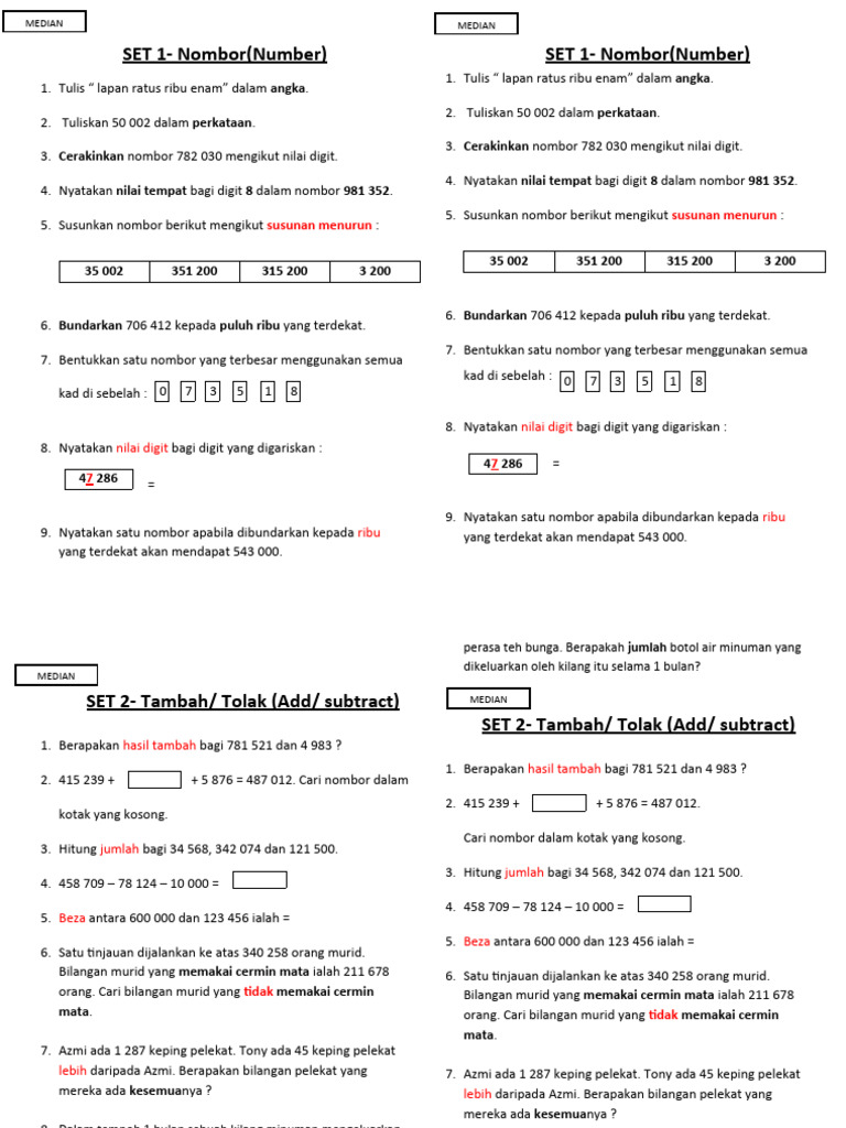 Latihan Untuk Tahun 5 | PDF