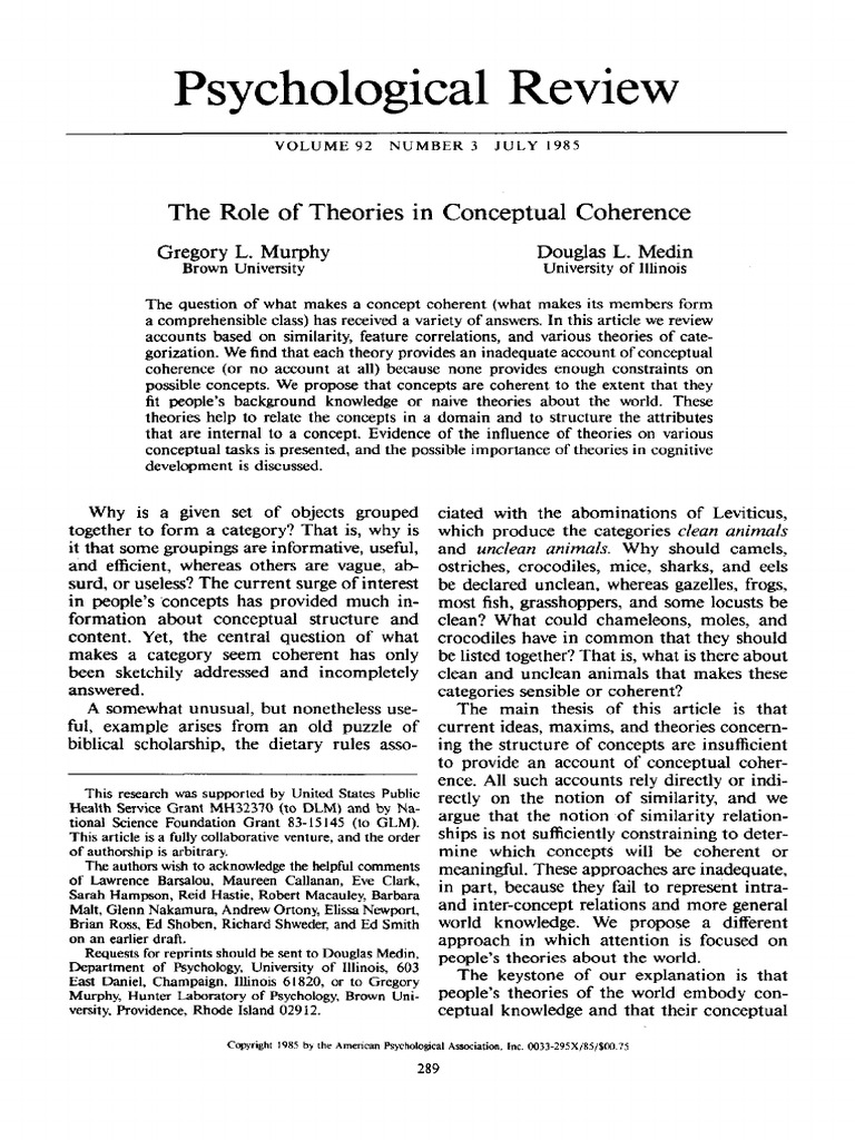 1985. Murphy, G. & Medin, D. The role of theories in conceptual change ...