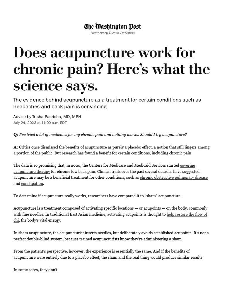 Does acupuncture work for chronic pain_ Here's what the science says. The Washington Post PDF
