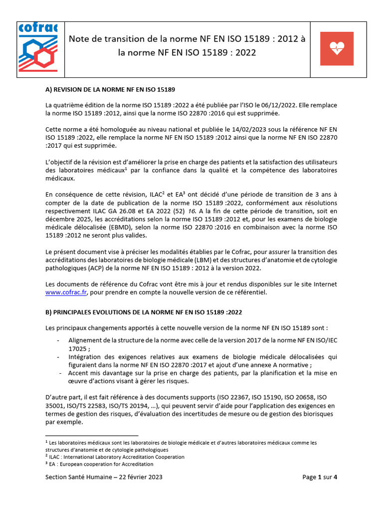 Transition vers la norme ISO 15189:2022 | PDF