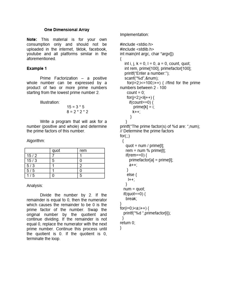 One Dimensional Array | PDF