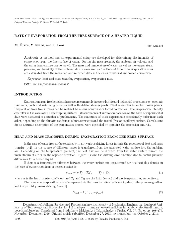Evaporation Rate from Heated Liquid Surface | PDF