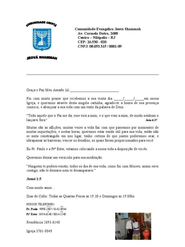 Segundo Modelo Da Carta Para Visitante