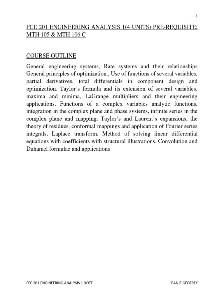 FEC 201 Engineering Analysis NOTE | PDF