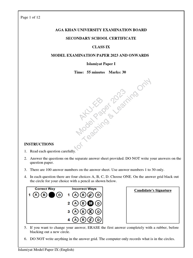 Class 9 Islamiyat Model Paper 2023 | PDF