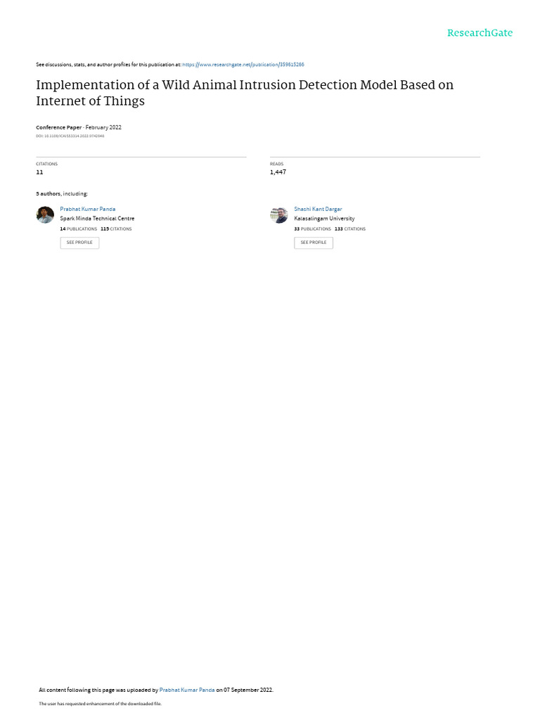 IoT-Based Wild Animal Intrusion Detection | PDF