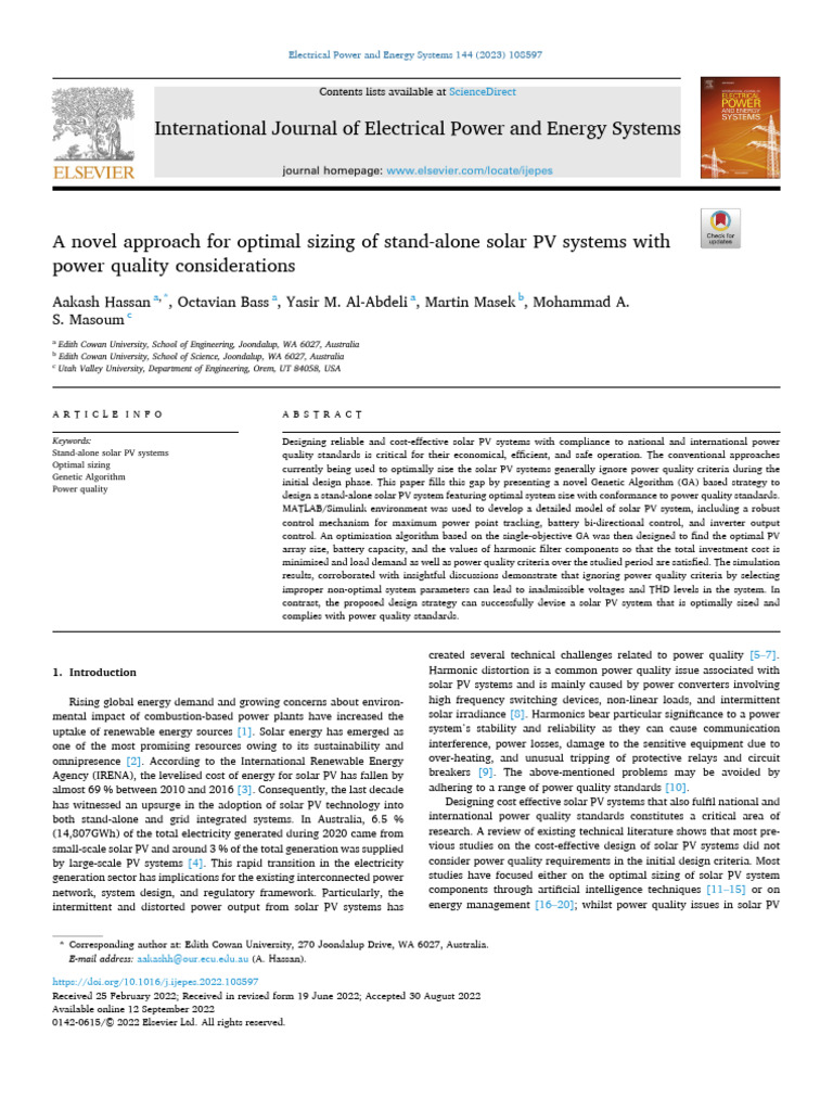 A Novel Approach For Optimal Sizing of Stand Alone | PDF