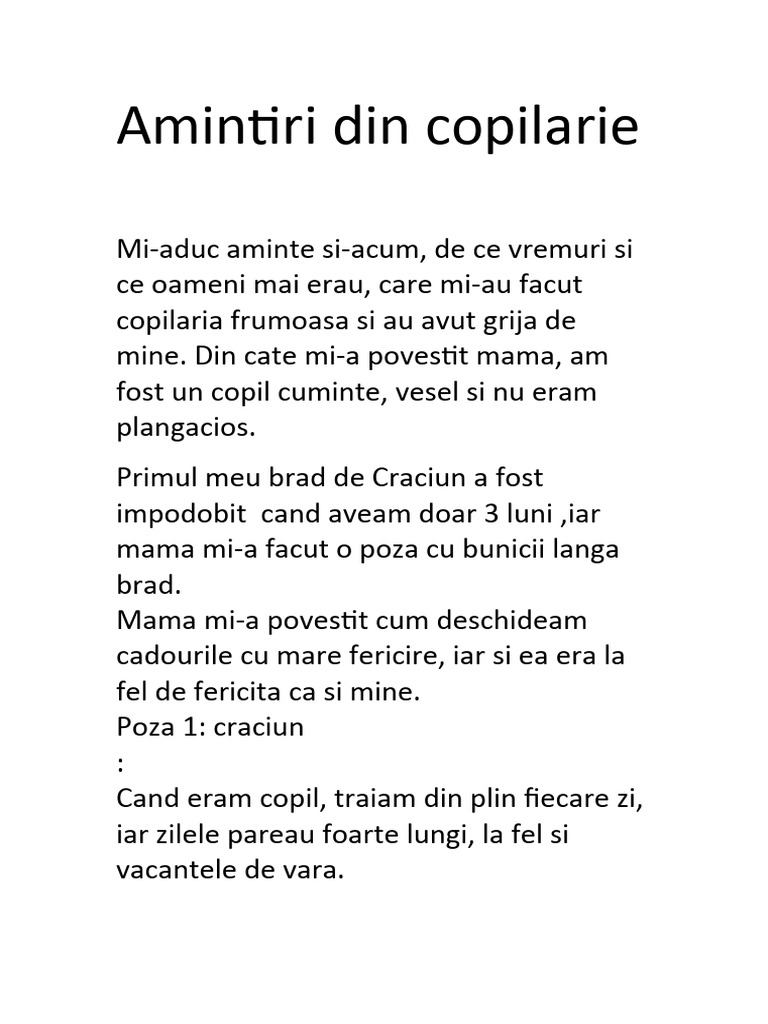 Rezumat Amintiri Din Copilarie Capitolul 1 Amintiri Din Copilarie | PDF