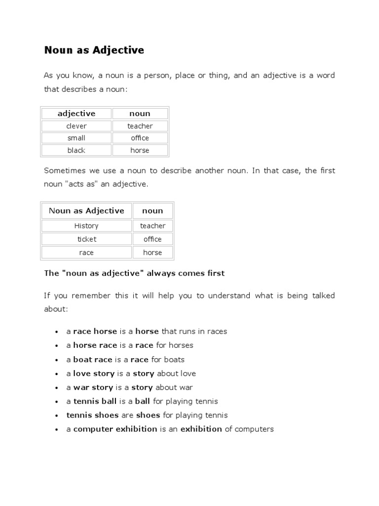 Noun as Adjective | Noun | Adjective