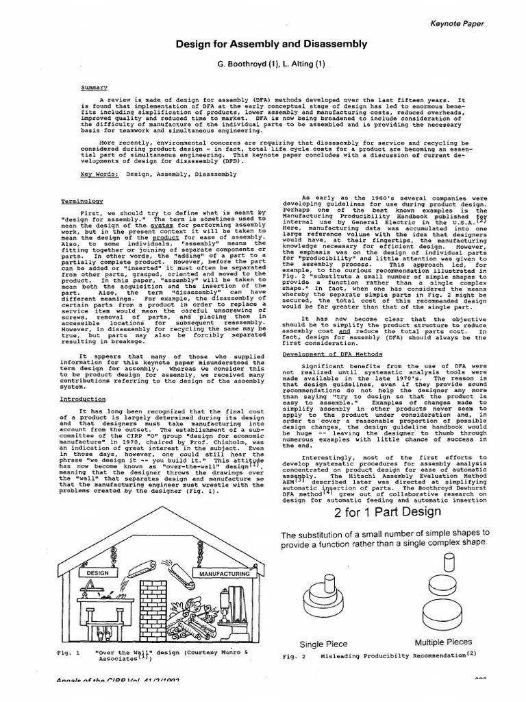Design for Assembly and Disassembly Insights | PDF