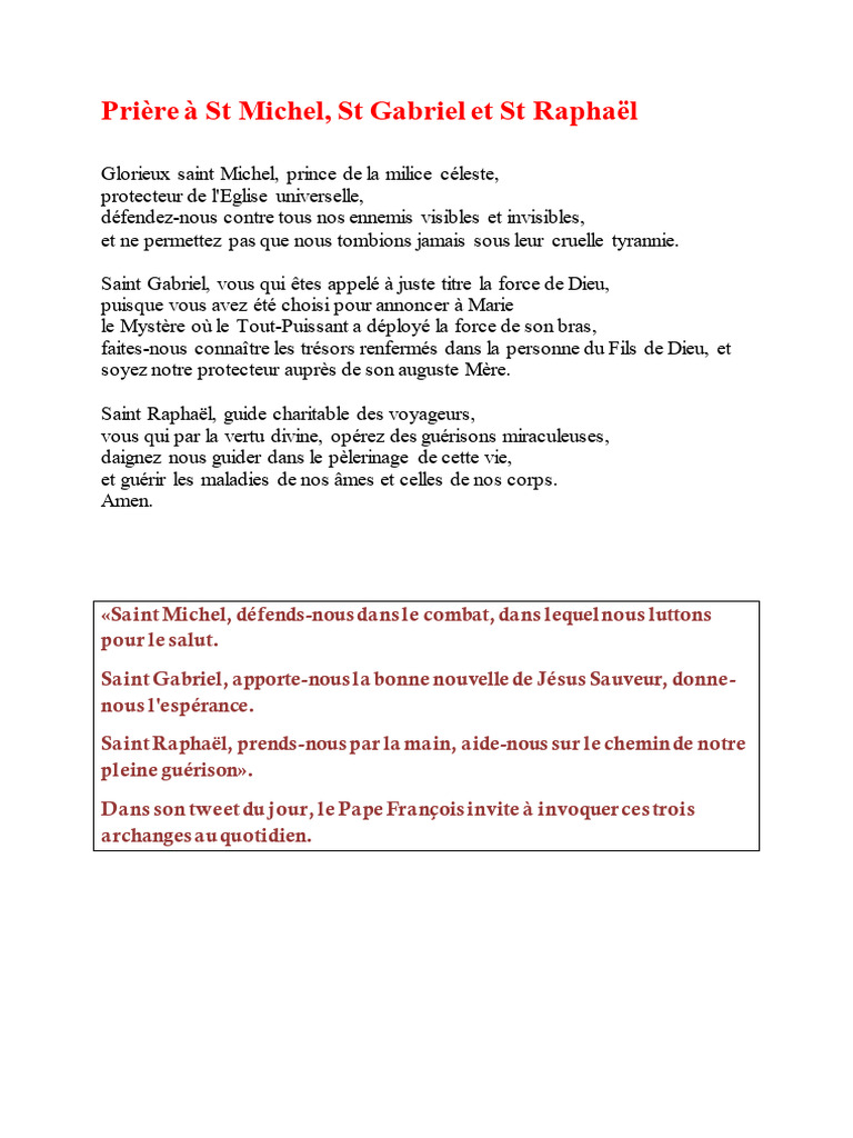 Priere A ST Michel ST Gabriel Et ST Raphael PDF