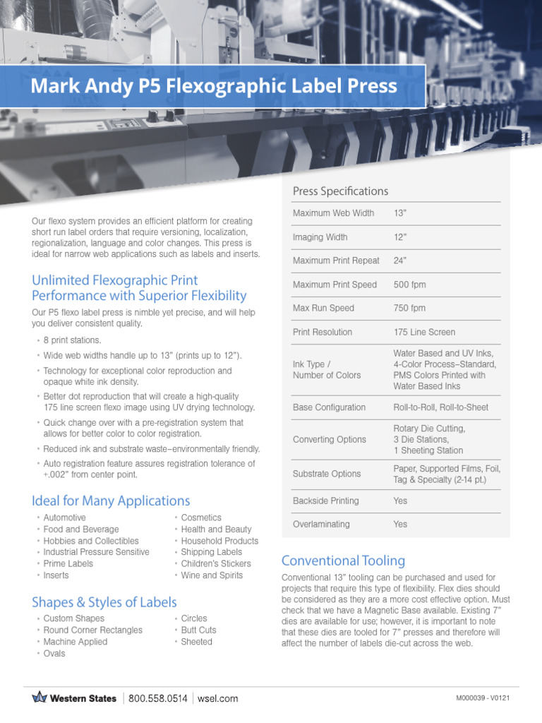 Mark Andy P5 Label Press Specs | PDF