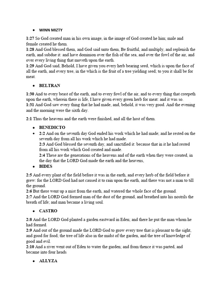 Bible Study Genesis Chapter 1 and 2 | PDF