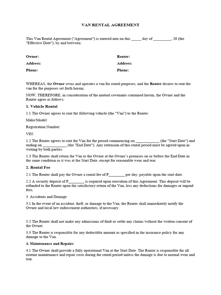 Van Rental Agreement Template | PDF | Business