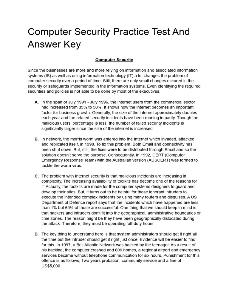 Computer Security Practice Test and Answer Key 23d4d70525 | PDF