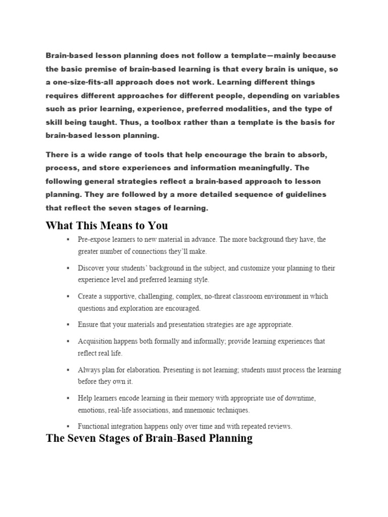 Brain Based Learning | PDF