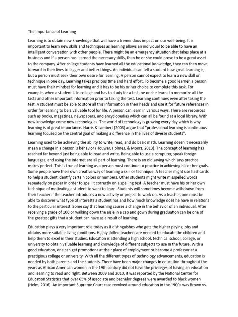 The Importance of Learning | PDF | Wellness