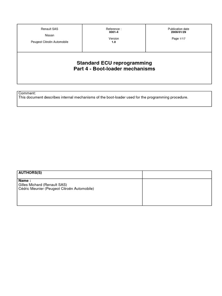 Boot-loader Mechanisms in ECU Reprogramming | PDF