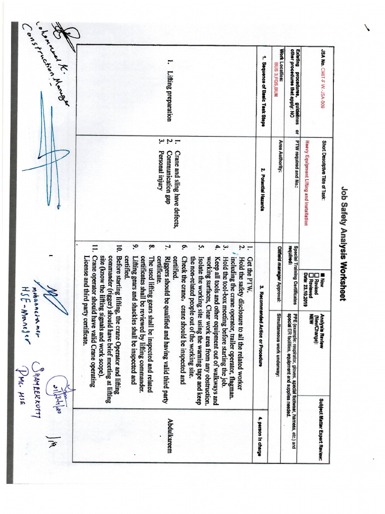 Jsa For Heavy Equipment Lifting and InstallationCmitF.w.Jsa009 PDF