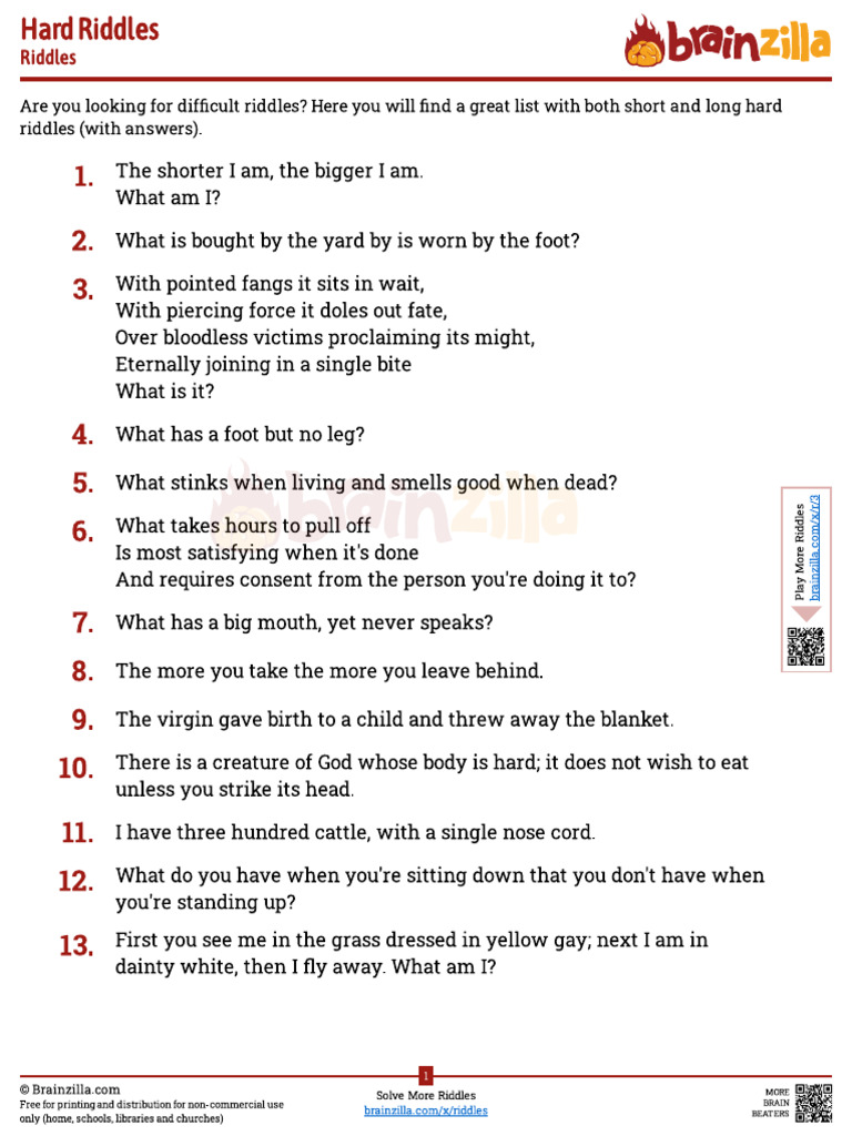 Challenging Hard Riddles to Solve | PDF
