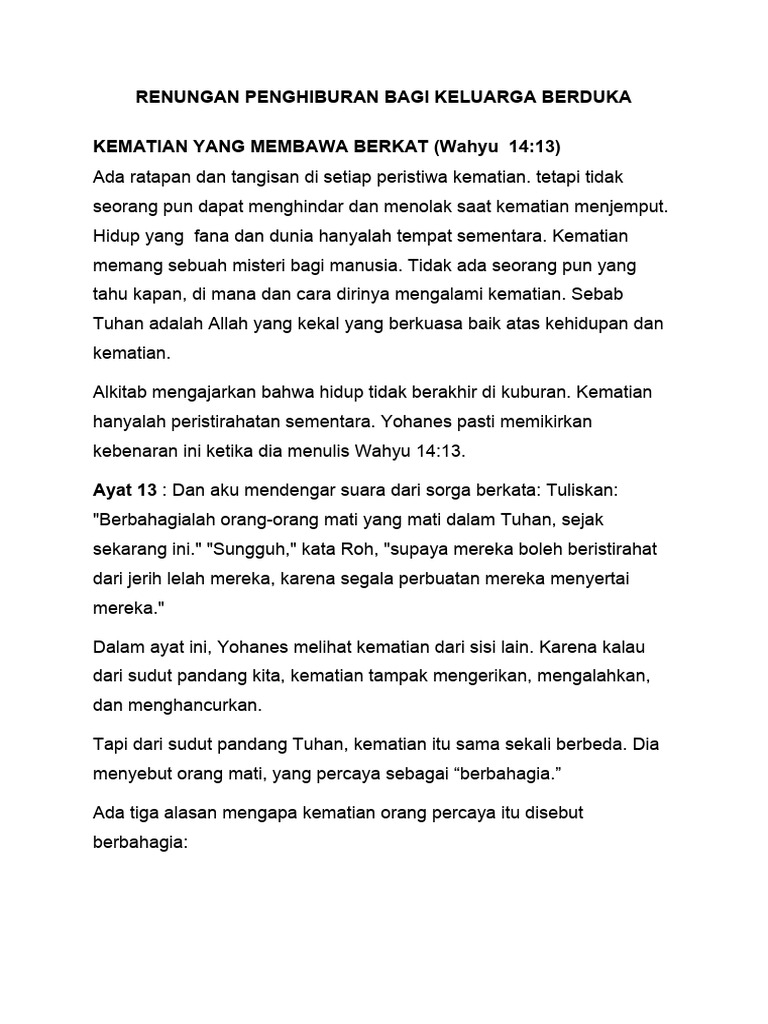 Renungan Penghiburan Bagi Keluarga Berduka Pdf