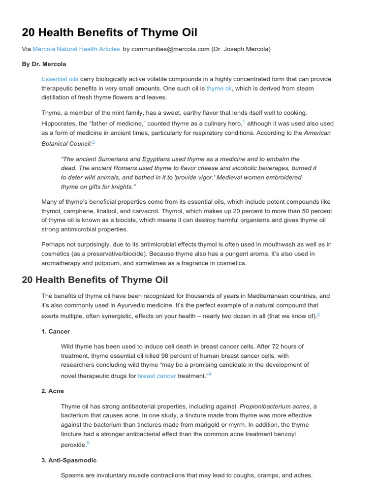 20 Health Benefits of Thyme Oil PDF