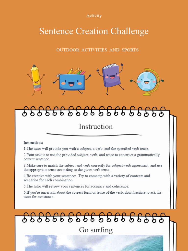 Creating Sentence Challenge Outdoor Activities and Sports PDF