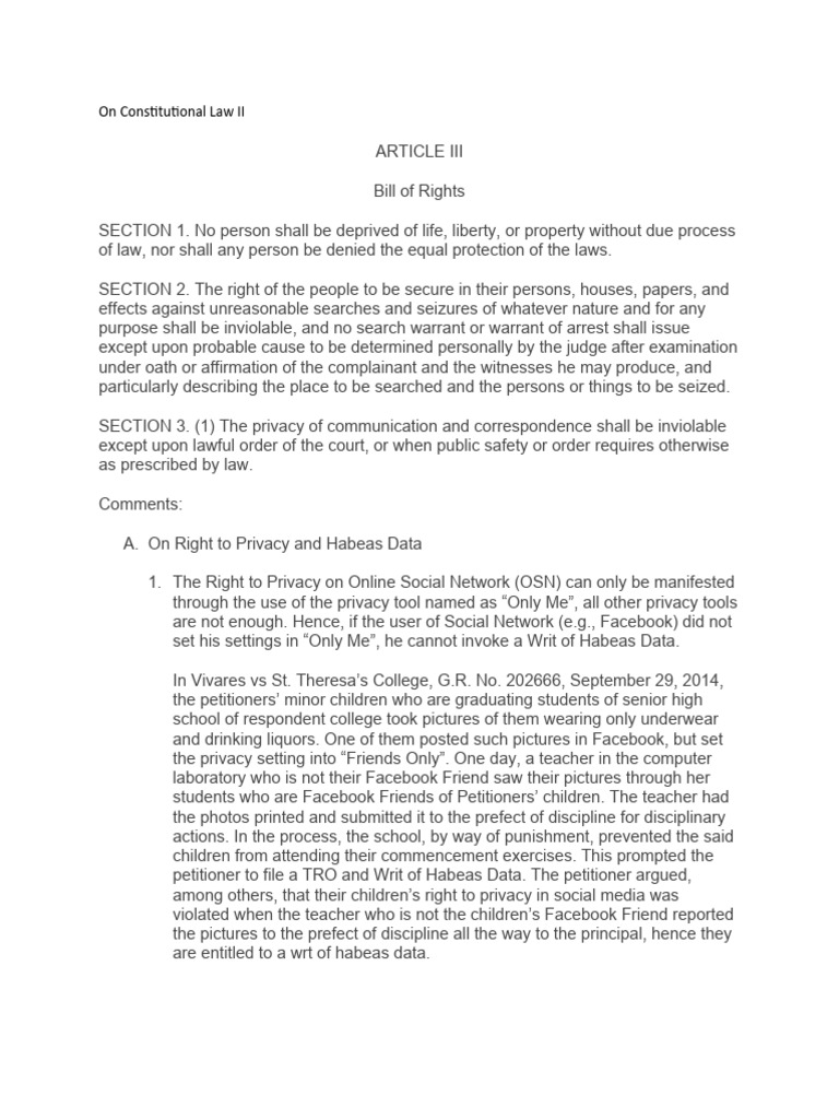 Constitutional Law II: Bill of Rights Overview | PDF