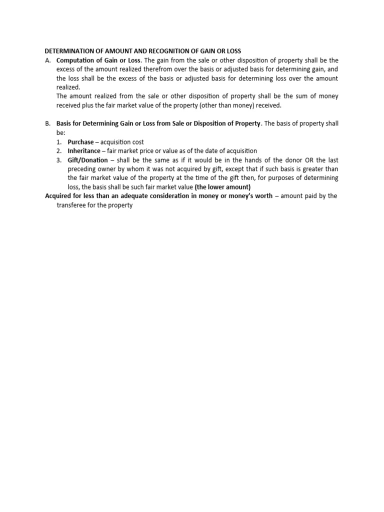 Determination of Amount and Recognition of Gain or Loss | PDF