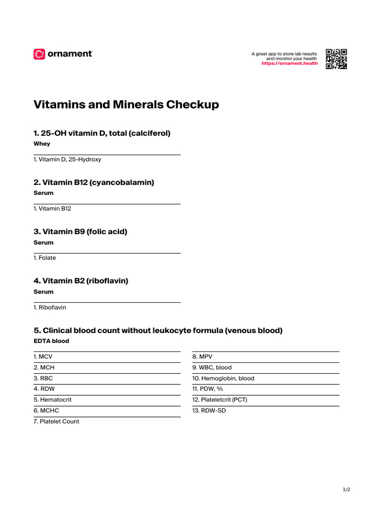 Vitamins and Minerals Test PDF