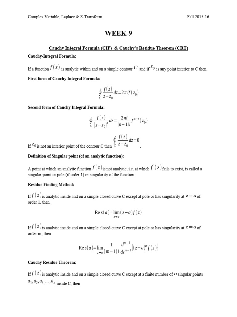 Complex Variable Week9 | PDF
