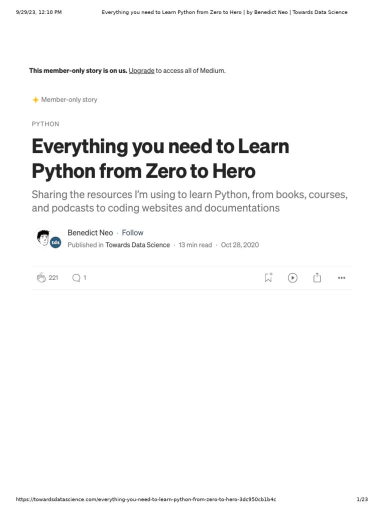 Everything You Need To Learn Python From Zero To Hero - by Benedict Neo ...