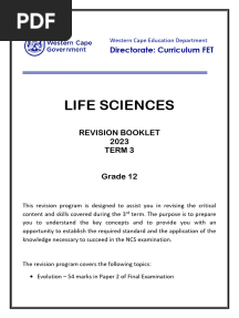 Life Sciences Grade 12 Revision Booklet Term 3 - 2023