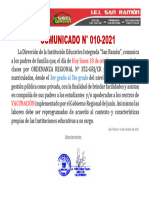 COMUNICADO #010-2021: Hoy Lunes 18 de Octubre