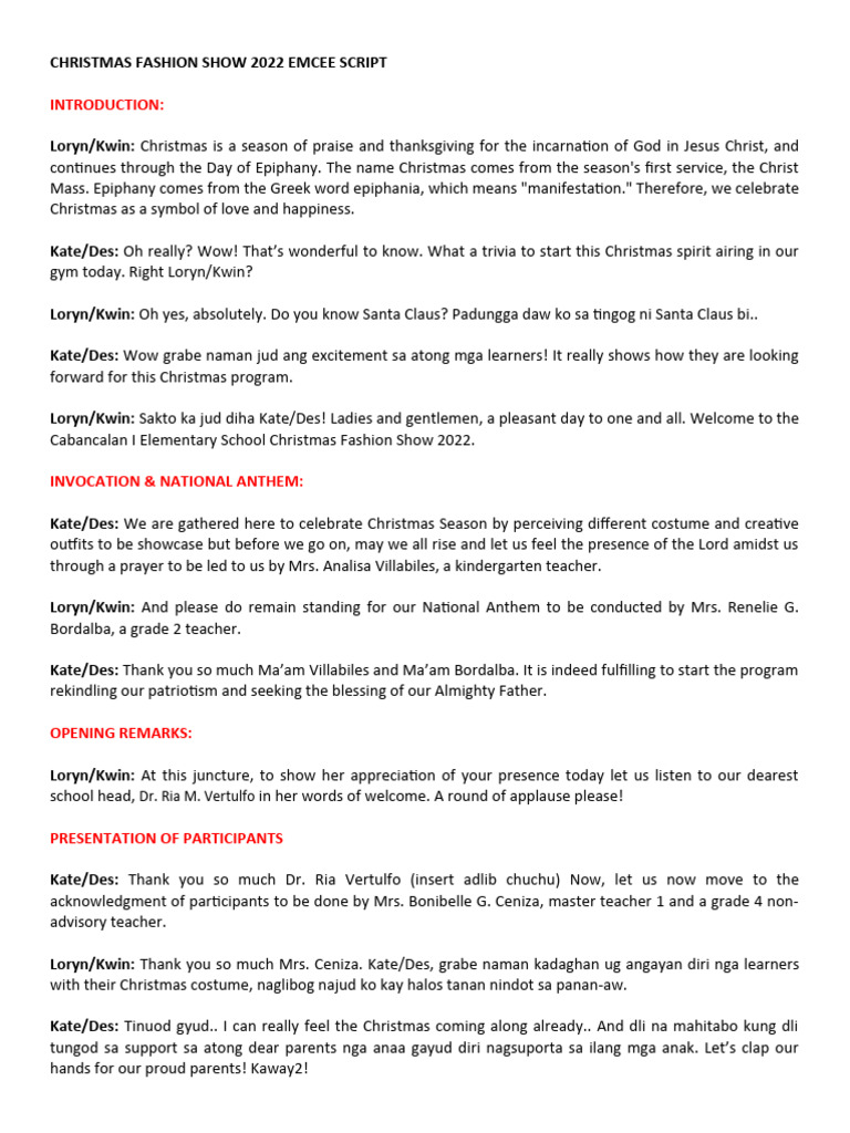 Christmas Fashion Show 2022 Emcee Script | PDF