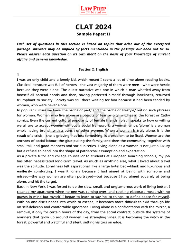 CLAT 2024 Sample Paper II PDF