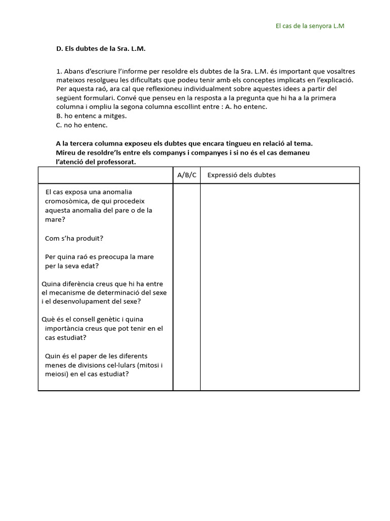 Dubtes Genètics de la Sra. L.M. | PDF | Salud y bienestar