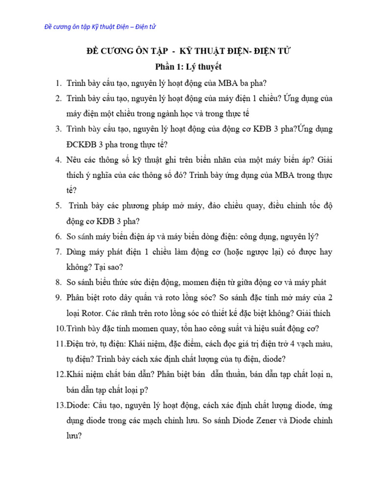 De Cuong On Tap KT D DT | PDF