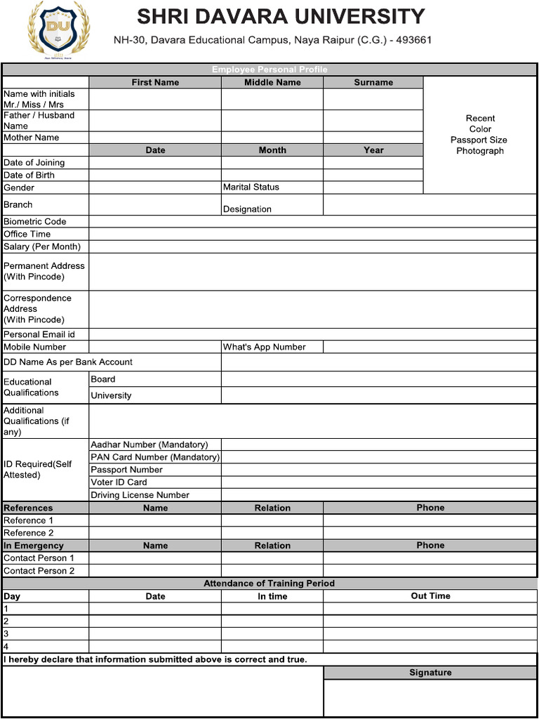 Formate Epp Employee on boarding form PDF
