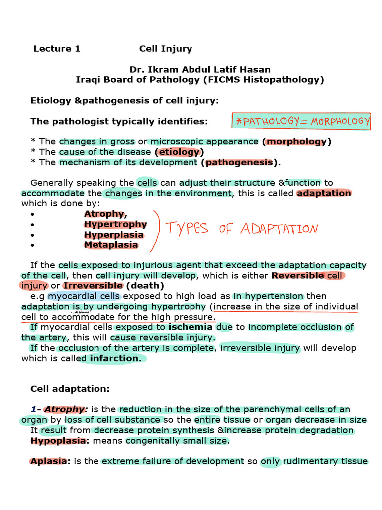 Lecture 1 Cell Injury | PDF