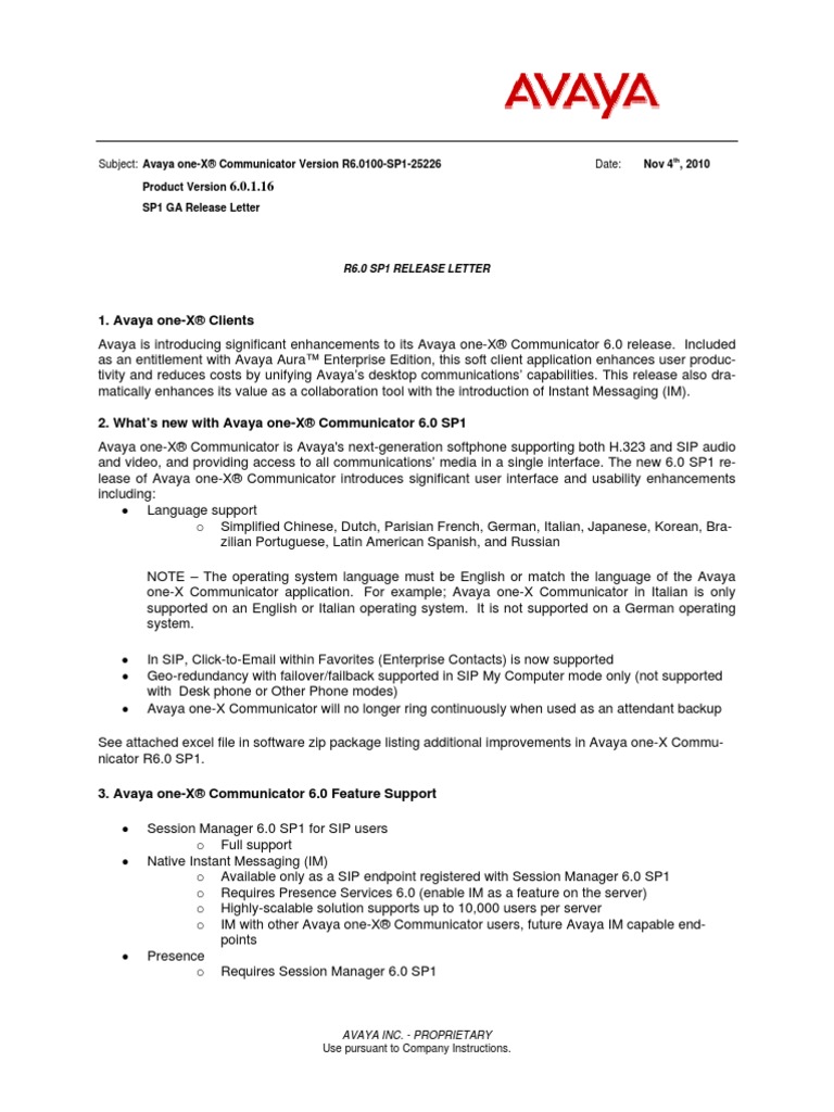 R6 SP1 GA Rel Letter | PDF | Instant Messaging | Session Initiation ...