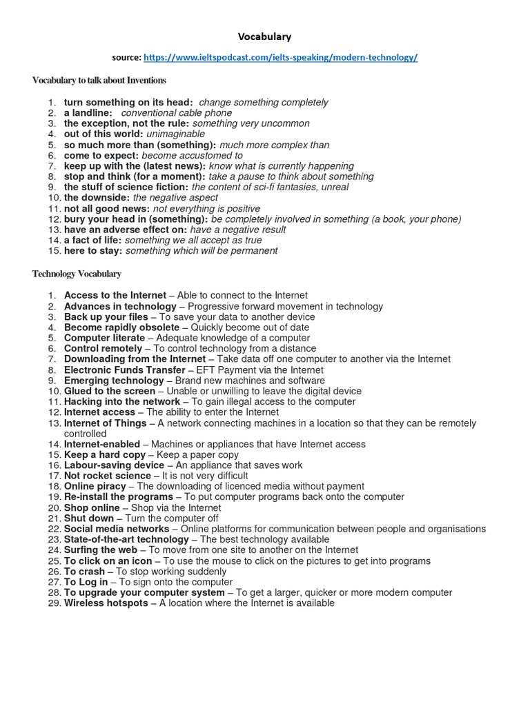 Technology Vocabulary | PDF