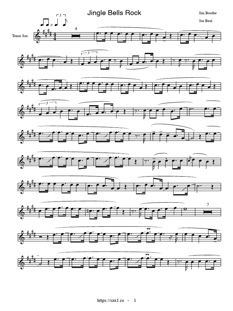 Jingle Bells Rock Tenor Any Soprano Sax | PDF, image size:768x1024